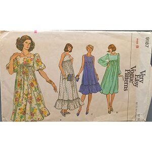 Vintage Vogue Dress Sewing Pattern 9187 Size 8 For Womens Dresses